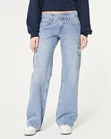 Low-Rise Medium Wash Cargo Baggy Jeans