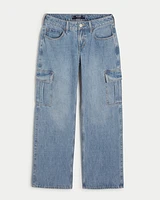 Low-Rise Medium Wash Cargo Baggy Jeans