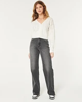 Ultra High-Rise Lightweight Light Wash Striped Baggy Jeans