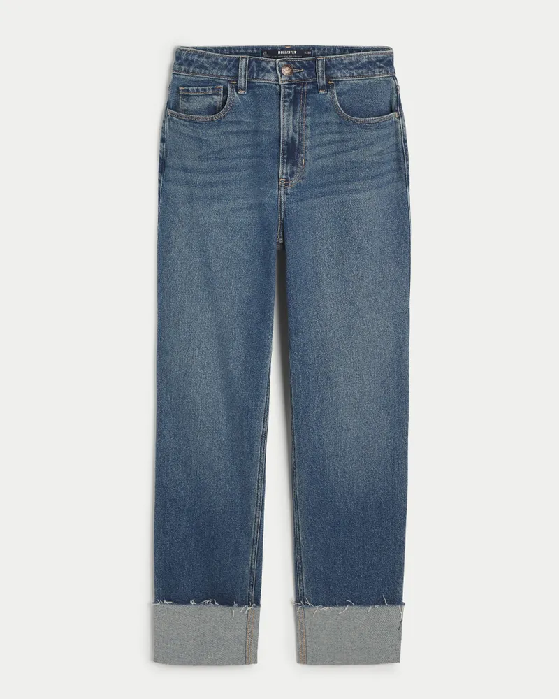 Hollister Ultra High-Rise Medium Wash Cuffed 90s Straight Jeans
