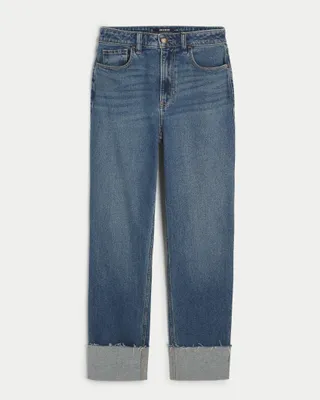 Ultra High-Rise Medium Wash Cuffed 90s Straight Jeans