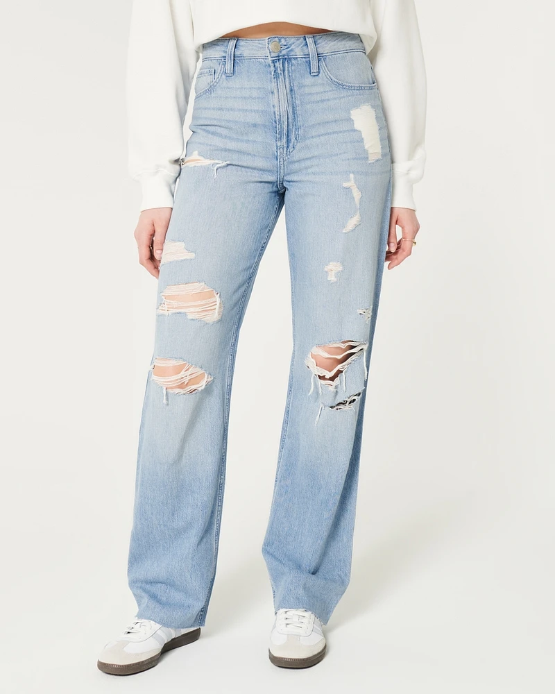 Ultra High-Rise Lightweight Medium Wash Ripped Dad Jeans