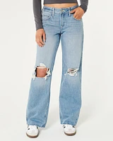Low-Rise Light Wash Ripped Baggy Jeans