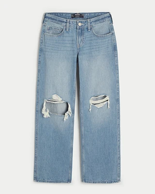 Low-Rise Light Wash Ripped Baggy Jeans