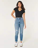 Curvy Ultra High-Rise Ripped Medium Wash Mom Jeans