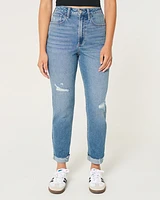 Curvy Ultra High-Rise Ripped Medium Wash Mom Jeans