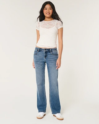 Low-Rise Medium Wash Relaxed Straight Jeans