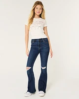 High-Rise Ripped Dark Wash Flare Jeans