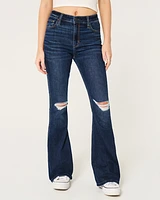 High-Rise Ripped Dark Wash Flare Jeans