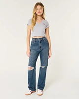 Ultra High-Rise Ripped Dark Wash Dad Jeans