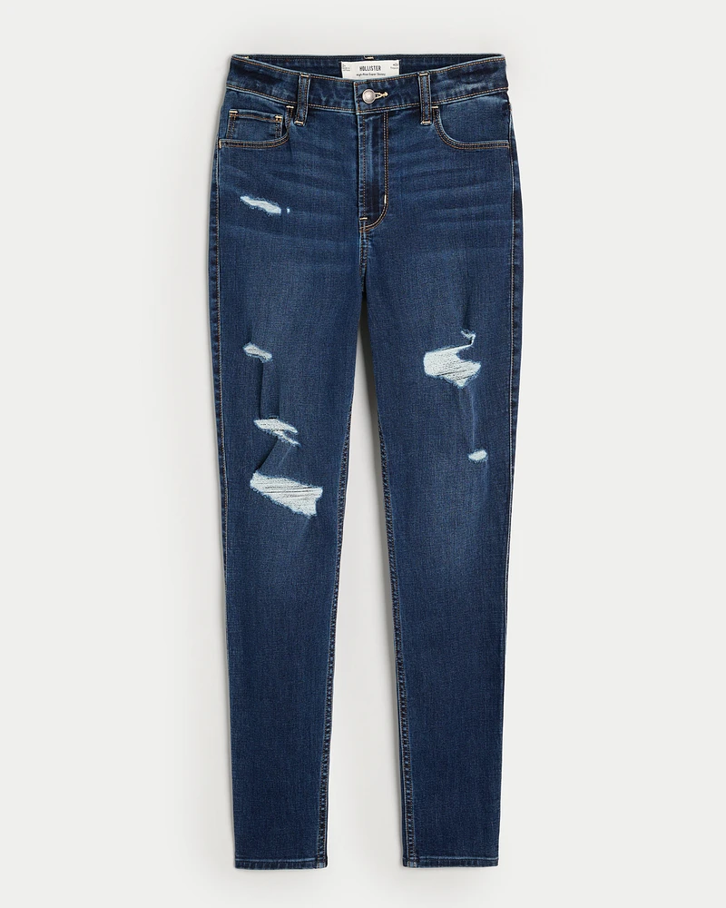 High-Rise Ripped Dark Wash Super Skinny Jeans