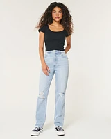 Ultra High-Rise Light Wash Ripped 90s Straight Jeans