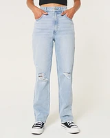 Ultra High-Rise Light Wash Ripped 90s Straight Jeans