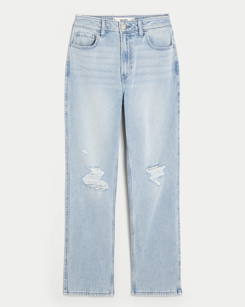 Ultra High-Rise Light Wash Ripped 90s Straight Jeans