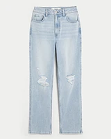 Ultra High-Rise Light Wash Ripped 90s Straight Jeans