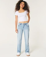 Low-Rise Medium Wash Ripped Relaxed Straight Jeans