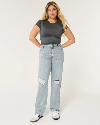 Ultra High-Rise Ripped Light Wash Dad Jeans