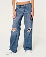 Low-Rise Ripped Medium Wash Baggy Jeans