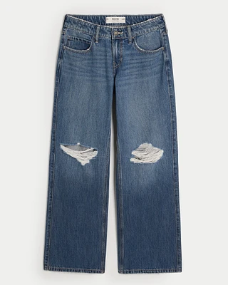 Low-Rise Ripped Medium Wash Baggy Jeans