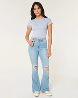 Curvy Ripped Light Wash Flare Jeans