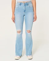 Curvy Ripped Light Wash Flare Jeans