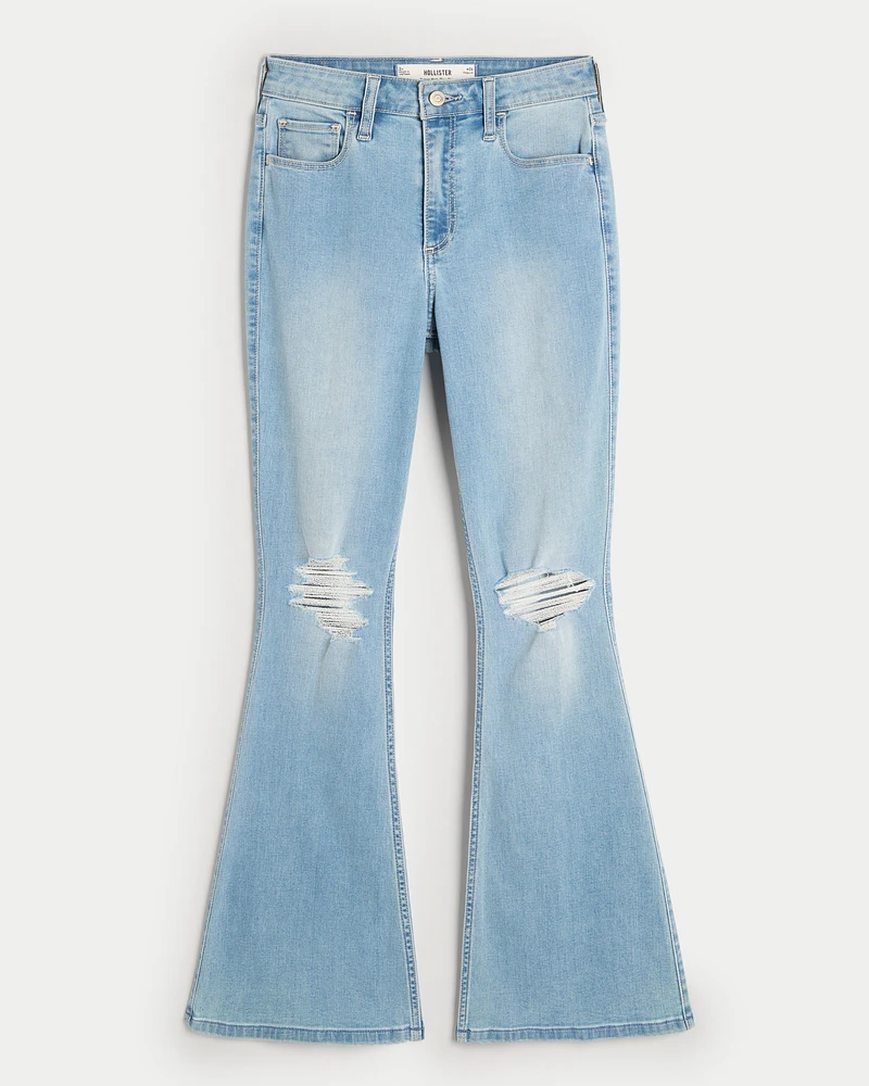 Curvy Ripped Light Wash Flare Jeans