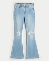 Curvy Ripped Light Wash Flare Jeans