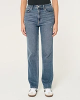 Ultra High-Rise Distressed Medium Wash 90s Straight Jeans