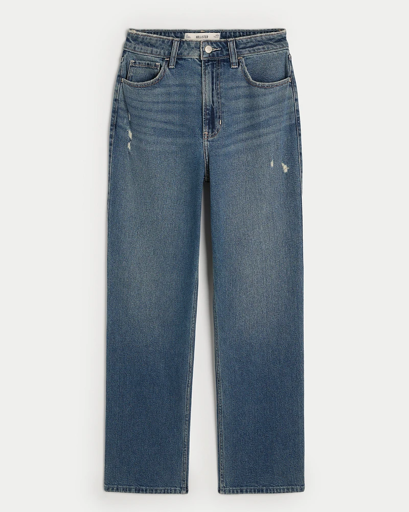 Ultra High-Rise Distressed Medium Wash 90s Straight Jeans