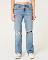 Low-Rise Medium Wash Ripped Relaxed Straight Jeans