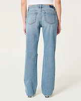 Low-Rise Medium Wash Ripped Relaxed Straight Jeans