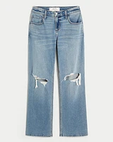 Low-Rise Medium Wash Ripped Relaxed Straight Jeans