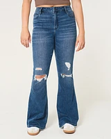 High-Rise Ripped Medium Wash Flare Jeans