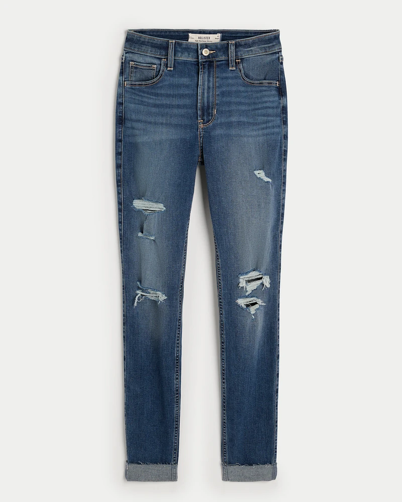 High-Rise Ripped Medium Wash Super Skinny Jeans