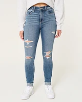 Curvy High-Rise Ripped Medium Wash Super Skinny Jeans