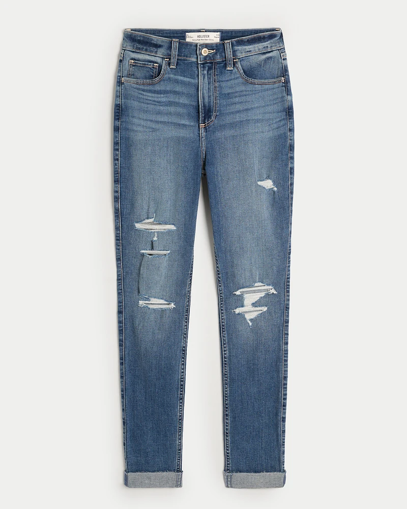 Curvy High-Rise Ripped Medium Wash Super Skinny Jeans