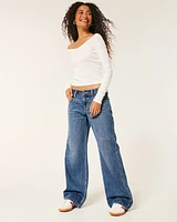 Low-Rise Dark Wash Baggy Jeans