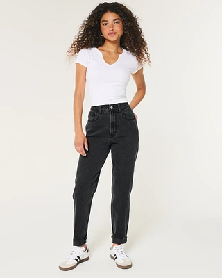 Ultra High-Rise Washed Black Mom Jeans