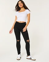 High-Rise Ripped Black Super Skinny Jeans