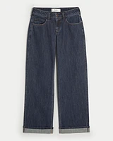 Low-Rise Dark Wash Baggy Jeans