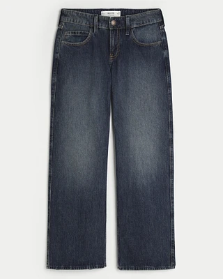 Low-Rise Dark Wash Baggy Jeans