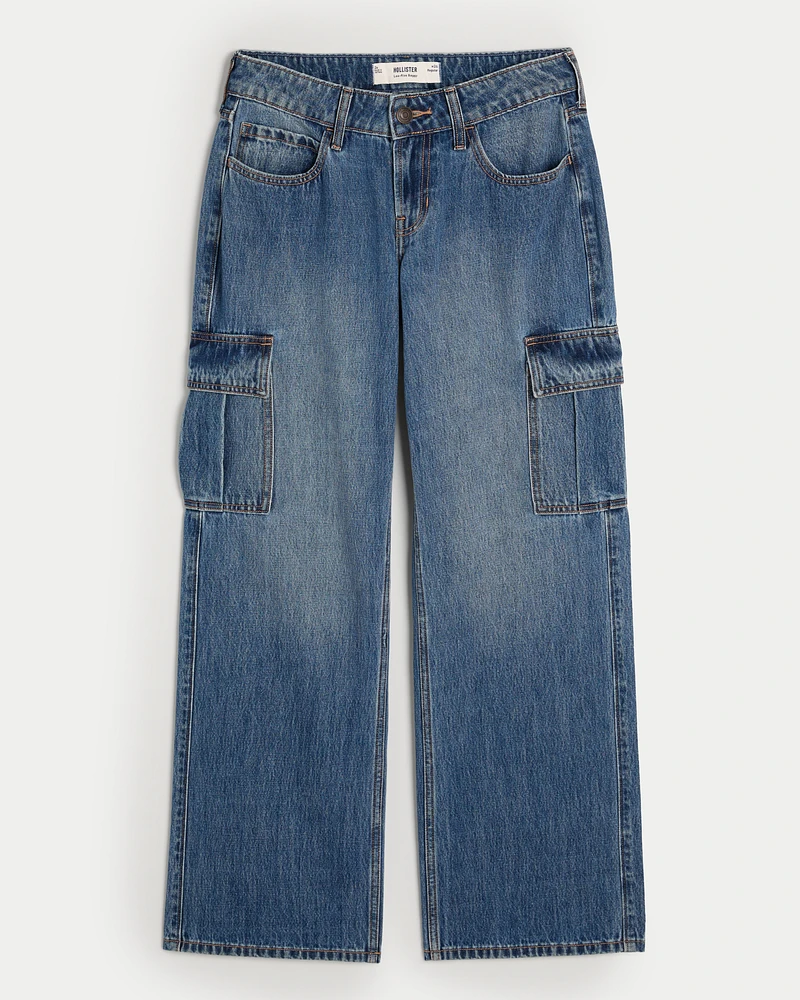 Low-Rise Medium Wash Cargo Baggy Jeans