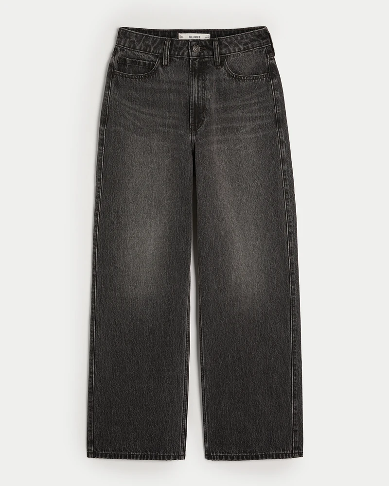 Ultra High-Rise Washed Black Baggy Jeans