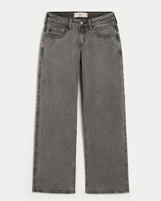 Low-Rise Washed Grey Baggy Jeans