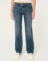 Low-Rise Dark Wash Relaxed Straight Jeans