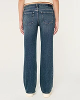 Low-Rise Dark Wash Relaxed Straight Jeans