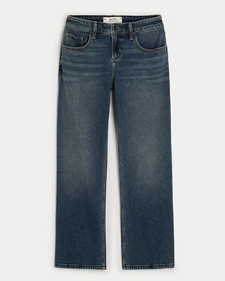 Low-Rise Dark Wash Relaxed Straight Jeans