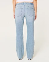 Low-Rise Distressed Medium Wash Relaxed Straight Jeans