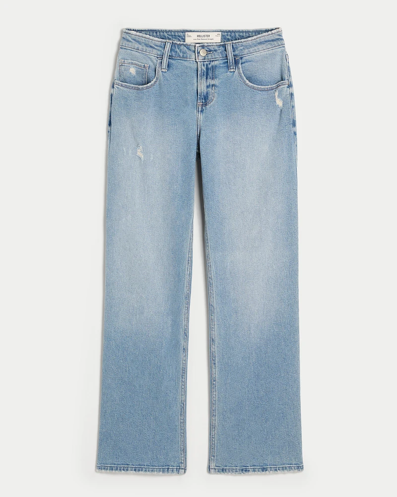 Low-Rise Distressed Medium Wash Relaxed Straight Jeans