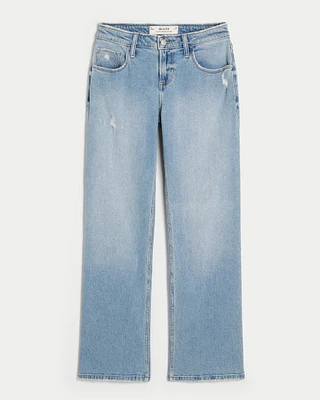 Low-Rise Distressed Medium Wash Relaxed Straight Jeans